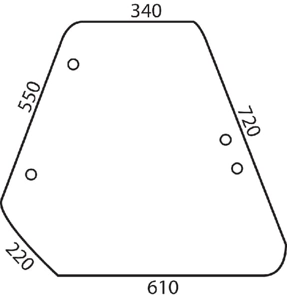 Cristal lateral para tractor lado izquierdo 715x630mm D9012