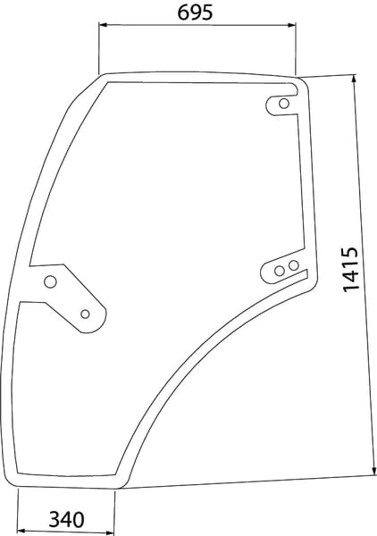 Vidrio de puerta izquierdo Deutz-Fahr K 695x1415 mm 00121433020N